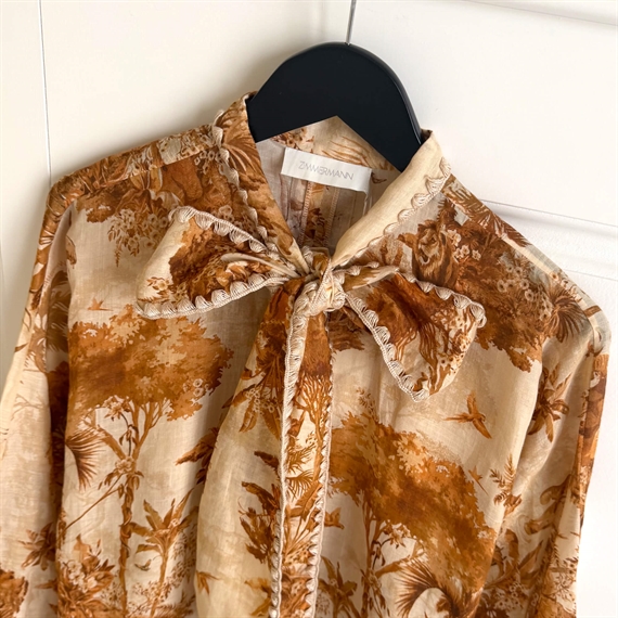 Zimmermann Indra Tie Neck Bluse, Coffee Safari 